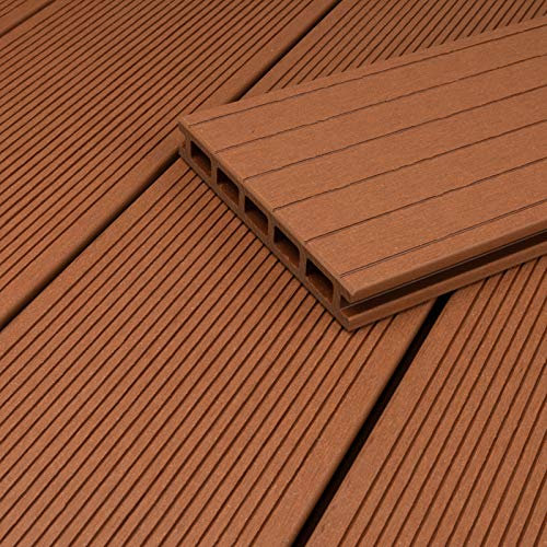HORI® WPC Terrassendielen Komplettset Hohlkammer wetterfest barfuss mit Unterkonstruktion und Clips - 60/40 Verbundholz Dielen Fläche: 6 m² I 4,00 m Dielenlänge