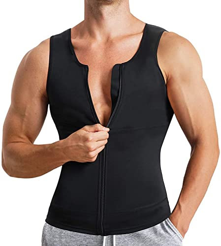 Gotoly Canotta a Compressione da Uomo Canottiera Snellente Modellante Dimagrante Girovita Canotta Maglietta con Cerniera (Nero, 3XL)