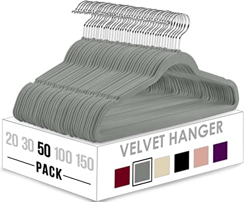 Utopia Home - Grucce in velluto - Antiscivolo e resistenti con barra per cravatte - Grucce salvaspazio per camicie, giacche e vestiti (Grigio, Confezione da 50)