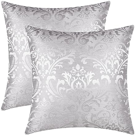Kissenbezüge Kissenhülle CaliTime Kissenbezüge, 2 Stück, Überwurfkissenbezüge, Bezüge für Couch, Sofa, Heimdekoration, Vintage-Damast, Blumen, glänzend und stumpfer Kontrast, 40 cm x 40 cm, silbergrau
