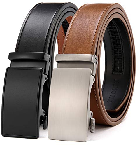 CHAOREN Gürtel Herren 2er-Pack, 35mm Automatik Ledergürtel mit Ratsche - Passgenau Zuschneidbar, Ideal als Geschenk