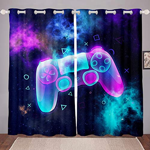 Tbrand Jungen Gamepad Fenstervorhang Videospiel Vorhänge für Kinder Modern Gamer Controller Blickdichte Vorhänge 175x140cm Galaxis Geometrisch Drucken Dekor Dekorativ