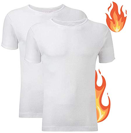 HANSON AND LANGFORD Pack of 2 Heated Body Warmer - Thermal Top for Men Short Sleeve Mens Thermals T Shirt Warm Base Layer Mens Thermal Top Lightweight Insulated Compression Tops (2XL, White)