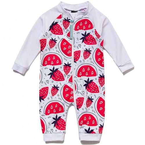 BONVERANO Costumino Bagno Bambini UPF 50+ Protezione Solare Zip Intera (La Fragola, 3-6 Mesi)