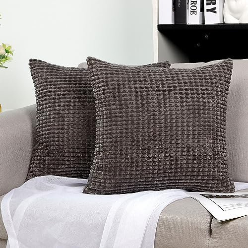 TAN.TOMI Kissenbezug Kord Uni 2er Set, Kissenhülle Kissenbezüge für Zierkissen Dekokissen Sofakissen Couchkissen in vielen Farben(Dunkelgrau,60x60CM)