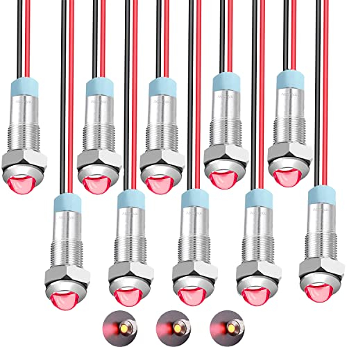 RUNCCI-YUN 10Pcs 110V-220V 6 mm 1/4 AC LED Metall Anzeigelampe wasserdichte Signallampe (rund,rot)