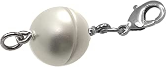 magnetische Schmuckschließe zum einfachen, nachträglichen, Einbau für Ketten u. Schmuck, Kugel, rund 10mm, mit Edelstahl Karabiner und Öse, weiss