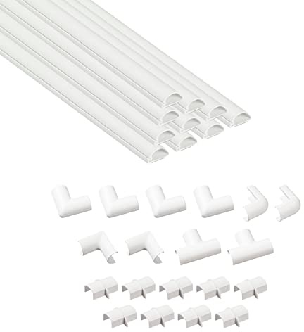 D-Line Half Round Cord Hider, Patented Cable Cover, Hide TV Wall Mount Wires, Raceway for Cords, Decorative Wire Covers, Paintable, Adhesive Cable Concealer, 10x 0.78in W x 0.39in H x 15.7in L, White