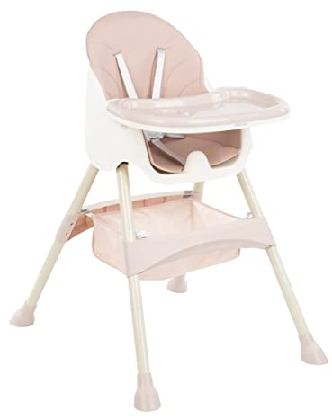 Kikkaboo Kinderhochstuhl 2 in 1 Brie, Kinderstuhl, Gurt, Tisch verstellbar, Korb, Farbe:rosa
