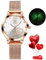 OLEVS Ladies Watch Japanese Quartz Rose Gold Stainless Steel Mesh Strap Diamond Luxury Dress Waterproof Luminous Bracelet Sets (White)