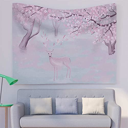 LNXSESN Wandteppich Blume Rosa Elch Wandtuch Polyester Aesthetic Room Decor Wandbehang Tapestry Deko Schlafzimmer Mit 2 Nicht Abfärbenden Nägeln und 2 Clips 150x100cm