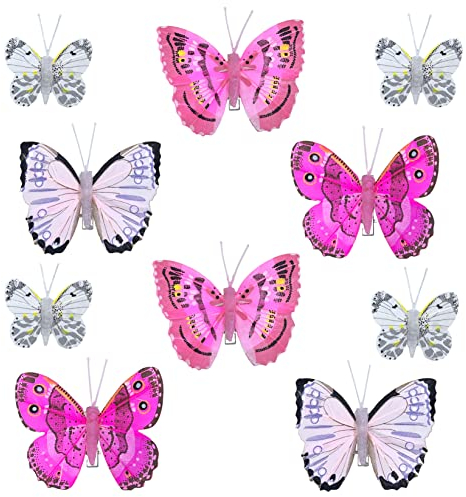 MIK funshopping Deko-Schmetterlinge mit Clip zur farbenfrohen Dekoration (10-teiliges Set, pink-rosa-grau)
