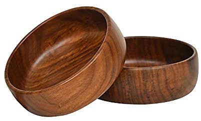 SHAHAZ CRAFTS® Solid Wood Accacia Wooden Round Shape Multipurpose Serving Bowl for Breakfast Snacks Soup Serveware Salad Bowls for Home Kitchen 6 inch ( Brown) Set of 2
