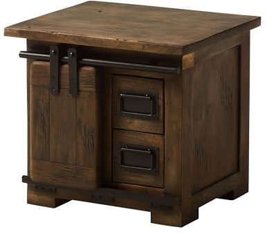 MASSIVMOEBEL24.DE | Railway Nachttisch aus Massivholz #4012 | aus Mangoholz - braun, lackiert | mit 2 Schubladen, 1 offenes Fach & Schiebetür | 50x40x45 cm | Nachtkonsole Nachtkommode