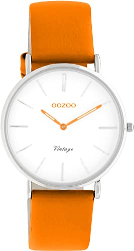 Oozoo Vintage Herren Uhr - Orange Armbanduhr Herren mit 18mm Lederarmband - Analoge Herren Armbanduhr in rund - auch als Damen Uhr passend - C20283
