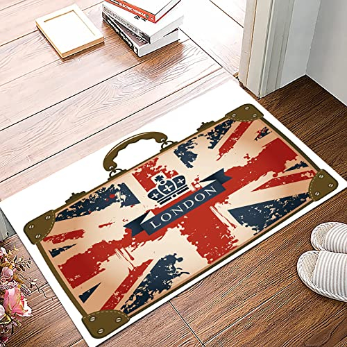 Badematte 50x80cm, Rutschfeste Badteppich, Union Jack, Vintage Reisekoffer mit britischer Flagge London Ribbon und Crown ,Mikrofaser Badvorleger mit, Wasserabsorbierende Weiche teppiche für Badezimmer