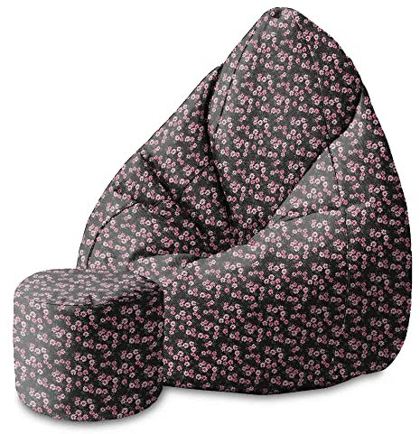 DreamRoots Bean Bag 80x80x120cm - Sitzsack mit Lehne und Hocker und Bezug - Sitzkissen Boden - Chill Sack - Bubibag Sitzsack - Sitzsack mit Füllung - Sitzsack Erwachsene mit Füllung M-Dunkle Blum2