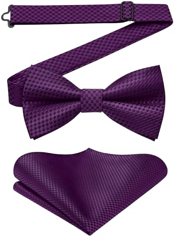Enlision Fliegen für Herren Lila Anzug Fliege mit Einstecktuch Set Hochzeit Formelle Herrenfliege Vorgebunden Verstellbare Smoking Schleife und Taschentuch Männer