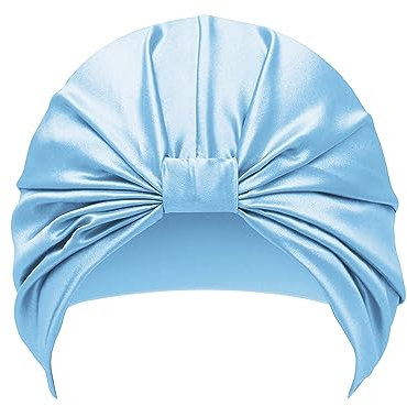 townssilk 100% Mulberry Silk Women Night Hat, 16 Momme Sleep Cap, Silk Shower Cap, Good for Hair, Protects Hair, Silk Night Hat, Popular, 1-Layer Ice Blue