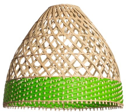 Bali Möbel Lampenschirm aus Rattan – Lampenhalter im Boho-Stil für Deckenlampen und Pendelleuchten, große Ausführung, Vintage Hängelampe für Esszimmer und Wohnzimmer, Maße 58x50 cm (Grün)