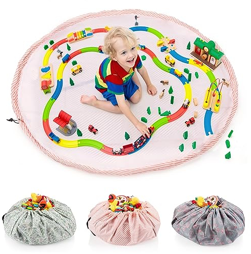 all Kids United® Kinder Spielzeug-Beutel Aufbewahrungsbeutel Ø 140cm Spielzeugsack Aufräumsack & Spieldecke mit Kordelzug (Pink)