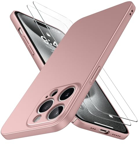Natiiozie Ultra Dünn Handyhülle Kompatibel mit iPhone 15 Pro Hülle PP Case mit 2 Stück Schutzfolie, Slim Leicht Hartschale mit Voll Kameraschutz Kratzfeste Matt Schutzhülle (Roségold)