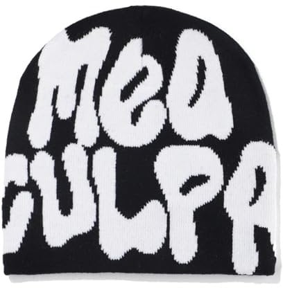 KieTeiiK Letter Print MEA Y2K Slouchy Knit Beanies for Unisex