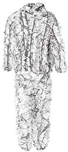 Dilwe Snow Wild Ghillie Suit 3D-Blatt-Jacken- und Hosen-Set für die Jagd, 3D-lebensechter Schnee, Atmungsaktiv und Weich, Freie Größe, Männer und Frauen