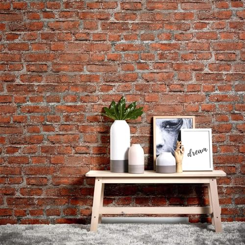 K&L Wall Art Carta da parati in pietra rossa in tessuto non tessuto vintage loft carta da parati rustica mattoni con consulenza per tappezzeria (rosso mattone)