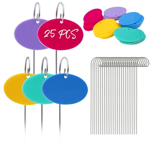 Temlum Acrylic Plant Labels, 25 Pcs Plant Tags with Stake & Marker Pen, Waterproof Garden Labels Plant Sign Tags for Flowers, Herbs, Potted Plants, Seed Garden Accessories