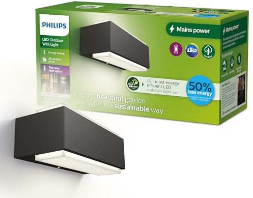 Philips Outdoor Ultra-Efficient Stratosphere Wandleuchte up/down 3,8W, 4000K kühlweißes Licht, IP44 wetterfest, anthrazit