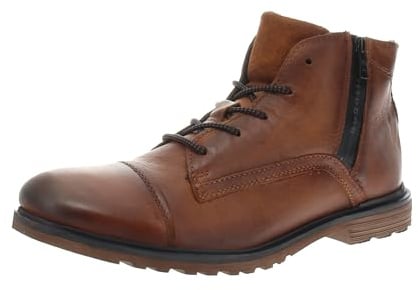 bugatti Herren Bequeme Lederstiefel mit Memory-Einlagen und Vintage-Look für den Alltag, Cognac, 48, EU