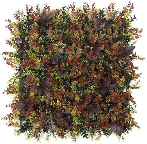 FEFE Pack of 12 x Artificial Boxwood Topiary Screen Wall Hedge Grass 50x50cm For Indoor/Outdoor (Red)