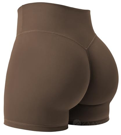 ZAAYO Sport Shorts Damen 4.5 Gym Shorts Booty Scrunch Hohe Taille Push Up Yoga Shorts Biker Gym Kurze Hosen Kaffee S