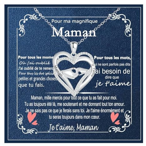 Gkmamrg Cadeau Maman - Cadeau fete des Meres - Argent Sterling 925 Pendentif D'amour pour Maman Colliers Cadeaux