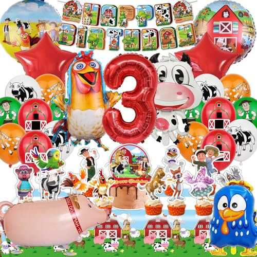 Decoración Cumpleaños Granja de Zenon 3 Años, Globos de Cumpleaños Granja de Zenon, Globos para Cumpleaños Niño Niña 3 Años, Infantiles Decoracion Animales Granja (Decoracion Granja de Zenon 3 Años)