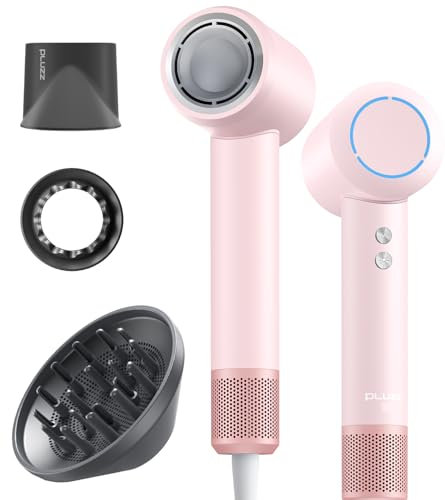 PLUZZ Phon Capelli Professionale, Asciugacapelli ad Alta Velocità con Ioni Negativi, Motore Brushless 110.000 RPM per Asciugatura Rapida, 1600W (Rosa Chiaro)