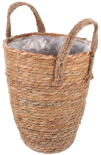 Milisten Stroh Geflochtene Handgewebte Blumenkorb Geflochtener Blumentopfkorb Für Innenbereich Mit Einsatz Als Aufbewahrungskorb Für Kosmetika Spielzeug Kleine Gegenstände