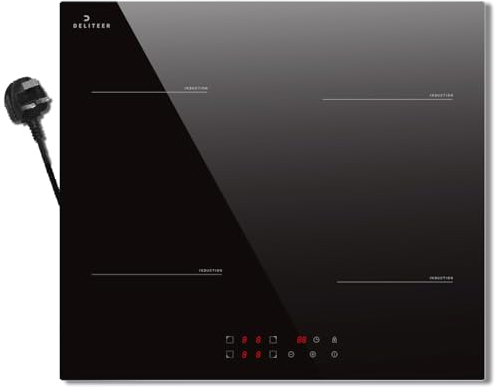 DELITEER Induction Hob Plug in 13amp, Electric Induction Hobs 4 Zone, 60CM Electric Hobs Built-in 220V, 2800W Induction cooker with Safety Lock, Timer.