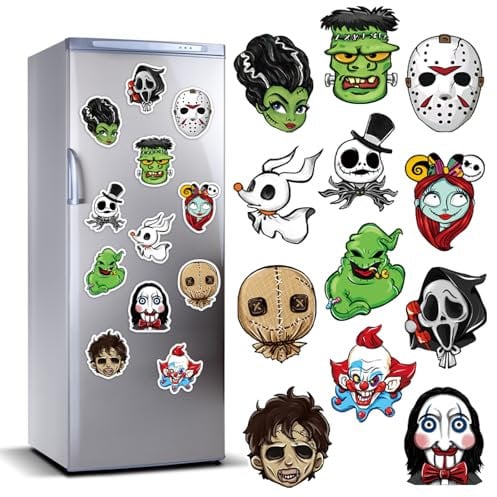 Stology 12 PCS Halloween Horror Classic Movie Refrigerator Magnets Decoration, Jack Skellington Fridge Car Garage Door Magnetic Stickers, Sally Waterproof Dishwasher Decals Home Kitchen Decor
