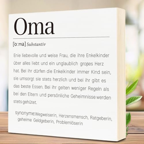 WenmthG Geschenke für Oma - Geburtstagsgeschenk für Oma - Holzbild 15 x 15 x 2cm zum Hinstellen aufs Regal/Wohnzimmer