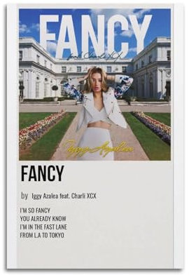 MHEGSNGA Fancy by Iggy Azalea Feat. Charli Xcx Poster, Vintage-Kunst-Cover, Raumdekoration, ästhetische Schlafzimmerdekoration, Leinwandposter für Schlafzimmer, 40 x 60 cm, ungerahmter Stil