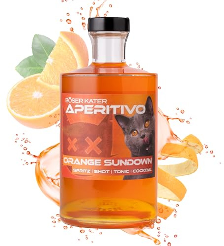 BÖSER KATER Orange Sundown Aperitivo | Likör mit Orangen Geschmack 0,5l | Fruchtig spritziger Orangenaperitif | Ideal als Spritz mit Secco & Tonic Cocktail | Perfekte Geschenkidee 15% Vol.