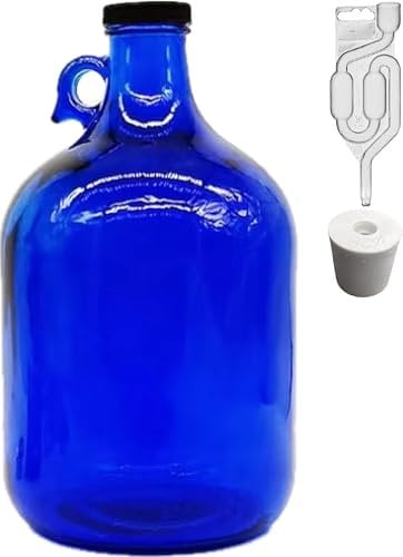 lilawelt24 Weinset Flasche -GÄRBALLON + STOPFEN + GÄRRÖHRCHEN |Blaue 5L Flasche |Weinballon Glasballon Weinflasche| Likörflaschen |Essig-Öl Flaschen | Schnapsflaschen |Karaffe |Wasserflasche|