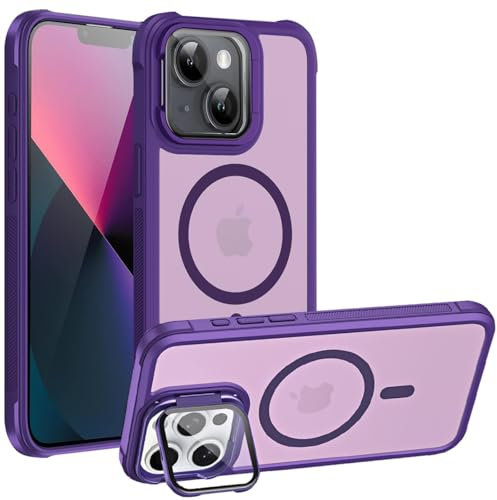 Verco Coque de protection magnétique hybride pour iPhone 13 avec protection de l'appareil photo rabattable compatible avec MagSafe Violet mat
