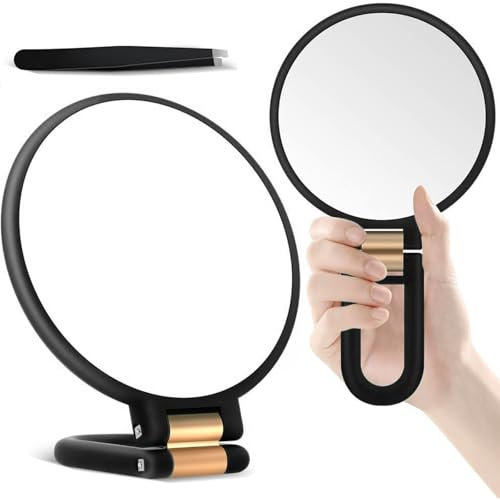 OWLMATE Miroir grossissant 30x - Miroir cosmétique avec grossissement - Miroir à main avec poignée - Miroir de maquillage pliable pour maquillage de précision - Noir mat