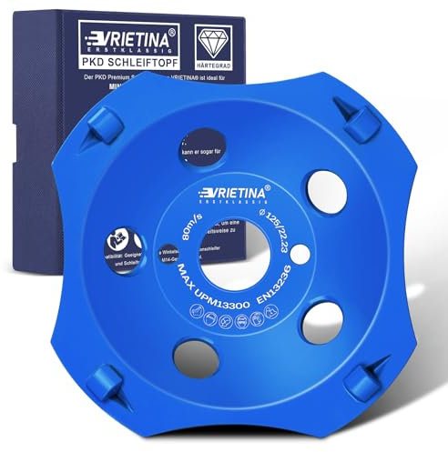 PKD PCD Diamant Schleiftopf 125 x 22,23mm, 4 Segmente, Schleifscheibe Schleifteller für Winkelschleifer Betonschleifer Mauerwerk, zum Beschichtungen Fliesenkleber Estrich auf Beton Granit Naturstein