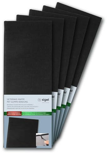 SIGEL Drinks menu 13 x 34 cm - pack of 5 | GM100, 2 sleeves for 8 sheets, elastic binding, black, durable and washable