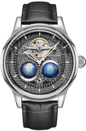 SEAKOSS Luxuriöse Herren-Armbanduhr, 47 mm, doppelte Kugel, automatische Uhren für Herren, mechanische Uhr, Schwungradgerät, Herrenuhr, Schwarz Schwarz