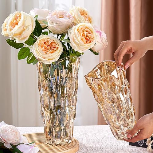 [AiiBowy] Vaso Vetro Trasparente Alto 23cm - Vasi Vetro Colorato - Vaso in Stile Contemporaneo - per Fiori e Composizioni Floreali per Centrotavola, Cucina, Ufficio, Matrimonio (Ambra)